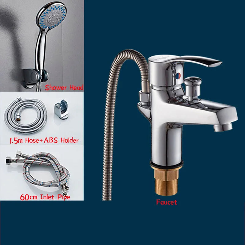 Basin Faucet Set Bathroom Bathtub Shower Faucet with Handheld Shower Head Toilet Hot Cold Water Mixing Valve Nozzle Deck Mounted