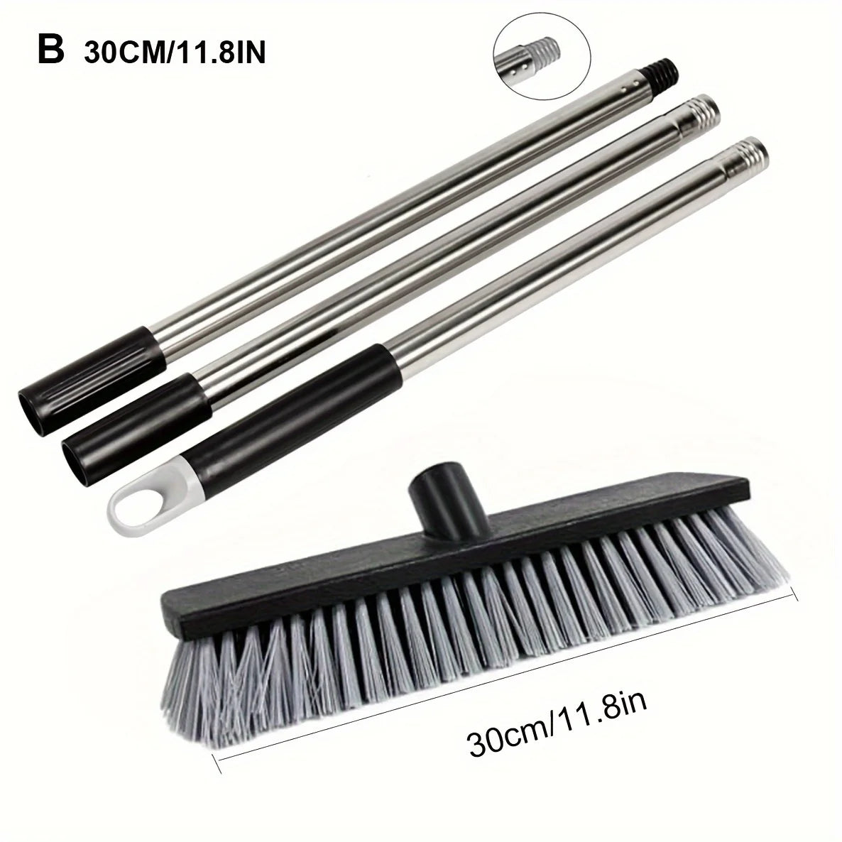Large Hard Bristle Broom, Wooden Floor Washer, Adjustable Multi-Section Long Handle, Concrete Push Broom Outdoor Garage Broom