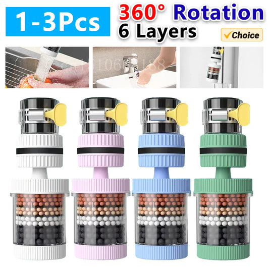 6 Layers Universal Kitchen Faucet Purifier Tap Filter Water Saving Bubbler Activated Carbon Filtration Shower Head Nozzle Filter