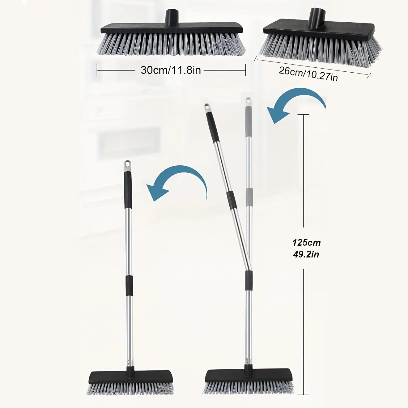 Large Hard Bristle Broom, Wooden Floor Washer, Adjustable Multi-Section Long Handle, Concrete Push Broom Outdoor Garage Broom