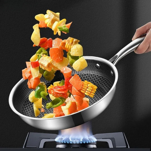 Frying Pan Stainless Steel Non-stick Household Frying Pancakes Uncoated Honeycomb Open Flame Gas Induction Cooker Pan Universal