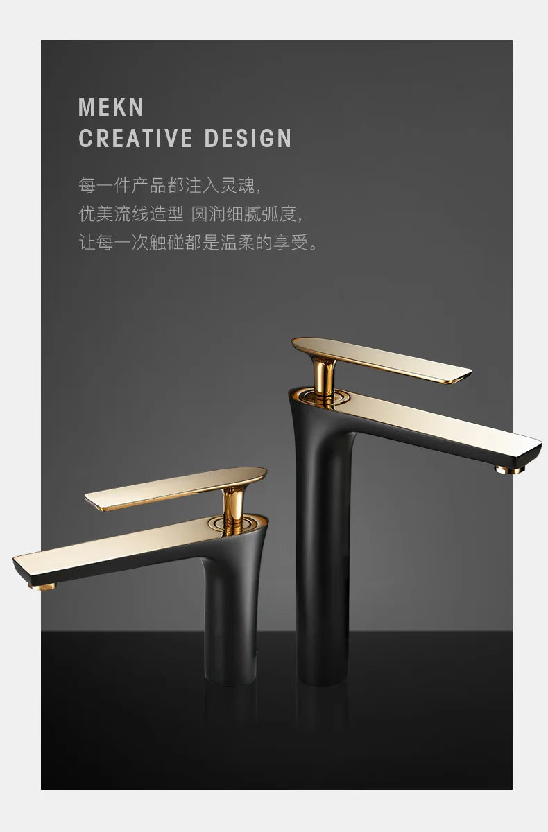 All Copper Black Gold Basin Faucet Sink Faucet Hot and Cold Faucet White Heightened Bathroom Faucet  Bathroom Faucet