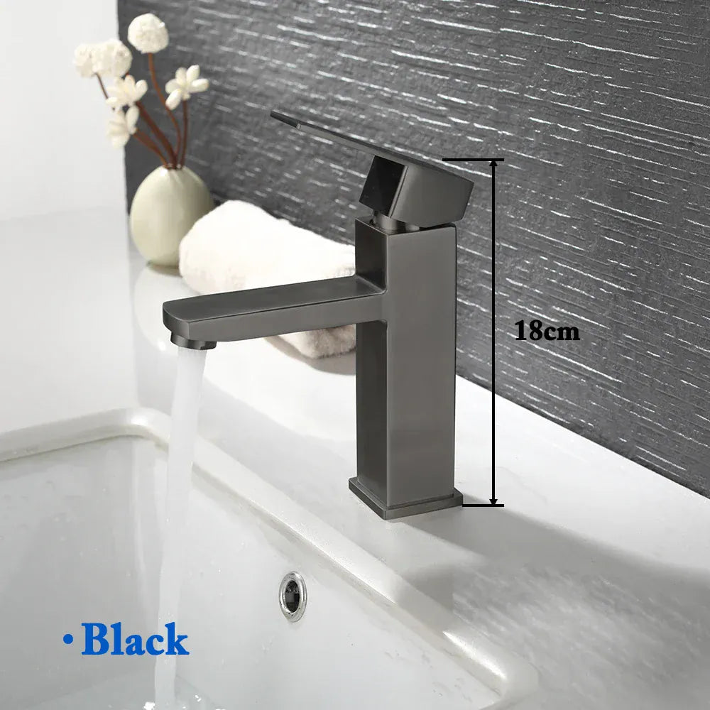 Basin Sink Bathroom Faucet Deck Mounted Hot Cold Water Basin Mixer Taps Matte Black Lavatory Sink Tap Crane（hose not  include）