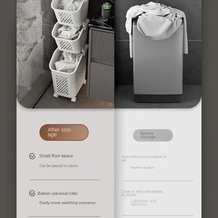 Laundry Storage Rack Basket Multilayer Dirty Clothes Storage Basket With Wheel Large Capacity Household Bathroom Shelf Organizer - E-menage