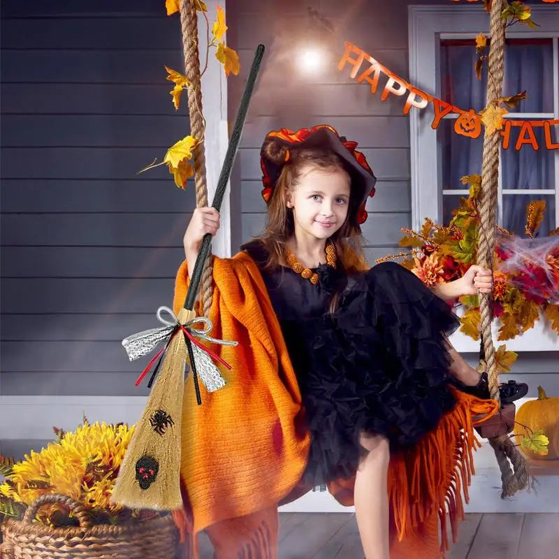 Witch Broom Halloween Witch Broom With Detachable Handle  Broom Props Party Supplies for Halloween Costume Decoration