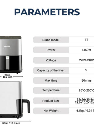 5L Air Fryer, Electric Hot fryer Oven Oilless Cooker with Touch Control & Nonstick Basket & Visible Window, Family Size