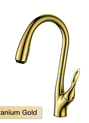 AITANA Modern Luxury Golden Brass Kitchen Faucet Pull-Out Design Single Handle for Hot And Cold Water 3 Functions Sink Faucet