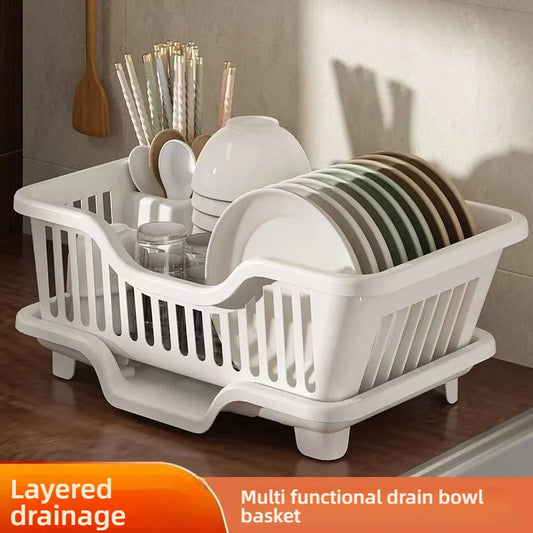 Dish Drying Rack Kitchen Utensils Drainer Rack with Drain Board Countertop Dinnerware Plates Bowls Chopsticks Spoons Organizer
