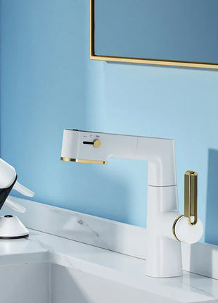 VGX Multifunctional Bathroom Faucets Pull Out Basin Mixer Sink Faucet Gourmet LED Temperature Tap 360° Tapware Crane Brass White