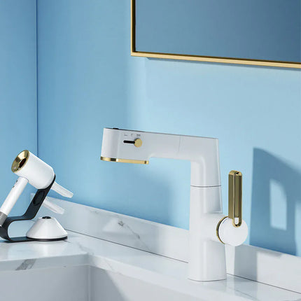 Robinet de salle de bain multifonctionnel VGX, mitigeur de lavabo extractible, robinet de lavabo avec indicateur de température LED, rotation à 360°, robinetterie Crane en laiton blanc