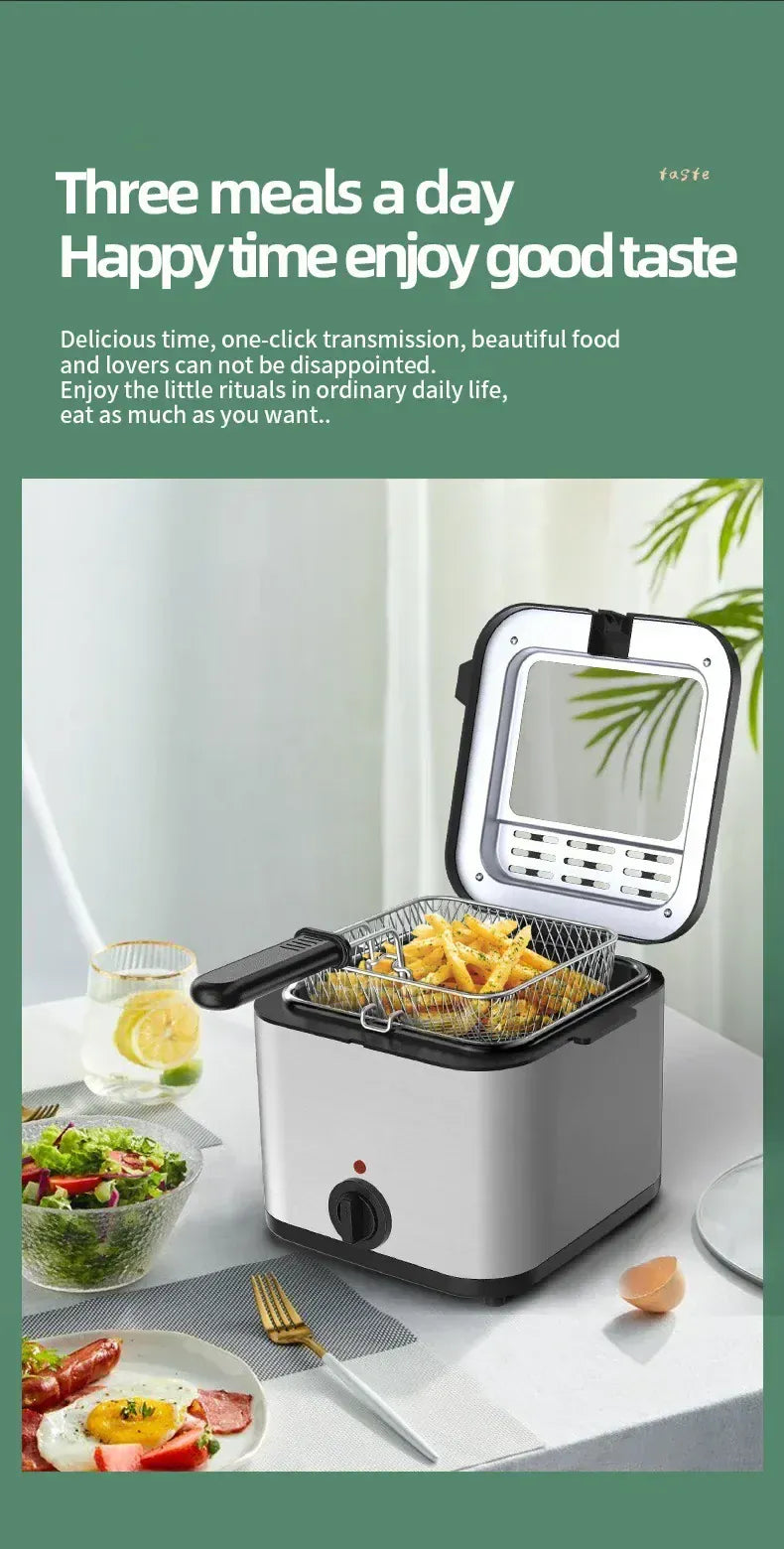Home Electric French Fries Machine You Tiao Machine 2.5L Household Stainless Steel Fryer 220V/1000W Integrated Self-heating Elec