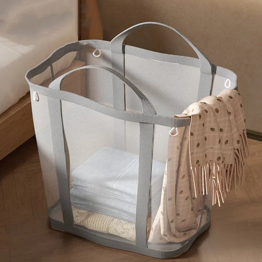 Panier à linge avec poignée, en nylon respirant, pliable et portable, pour vêtements sales - E-menage