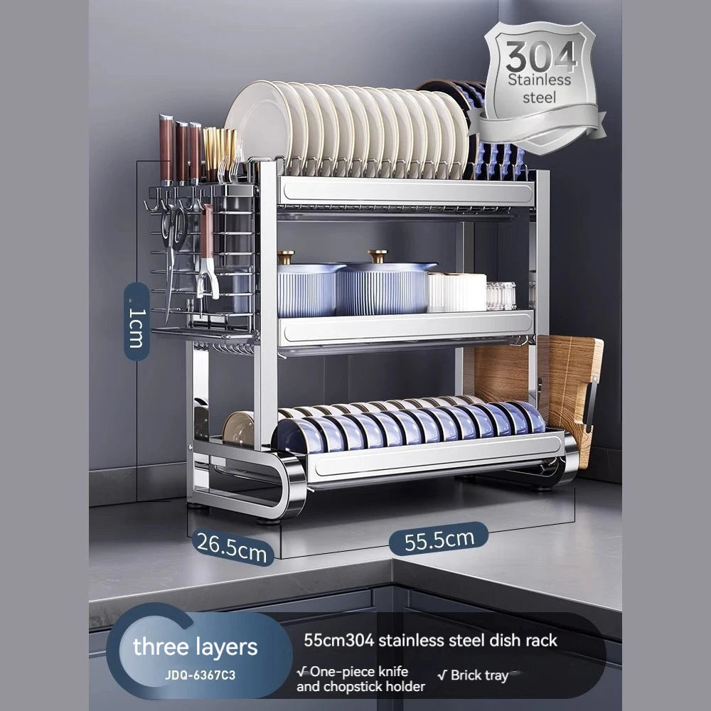 2 /3 Tier Dish Bowl Drainer Storage Rack Kitchen Dish Drying Rack with Drain Basket Countertop Dinnerware Organizer Drainboard