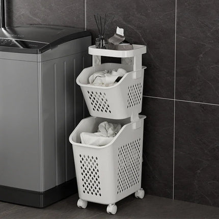 Laundry Storage Rack Basket Multilayer Dirty Clothes Storage Basket With Wheel Large Capacity Household Bathroom Shelf Organizer - E-menage