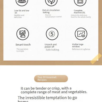 Friteuse à air chaud multifonctionnelle de grande capacité pour la maison, avec écran tactile et affichage visuel.