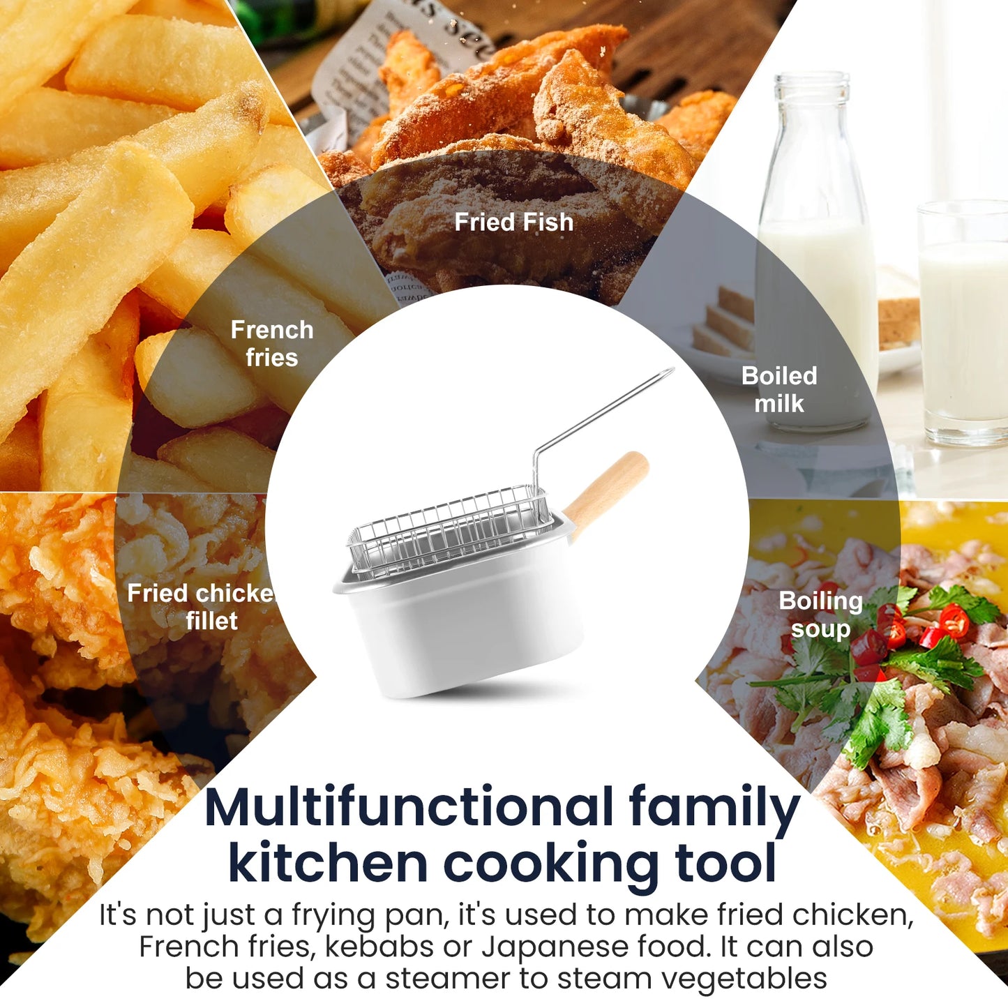 Deep Fryer Pot Stainless Steel Frying Pan Oil Saving Square Deep Frying Pan with Basket and Handle Versatile Deep Fryer with Lid