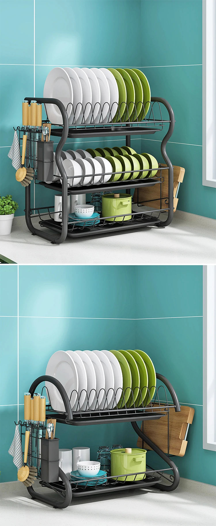 Cutlery Rack Stainless Steel Drying Rack Bowl Dish Draining Shelf  Kitchen Organizer 3 Tiers Dish Drainer Dryer Tray Holder