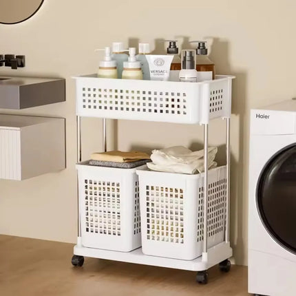 Laundry Storage Cart Classification Handheld Washing Rack Breathable Mesh Layered Washing Rack Bathroom Dirty Clothes Basket - E-menage