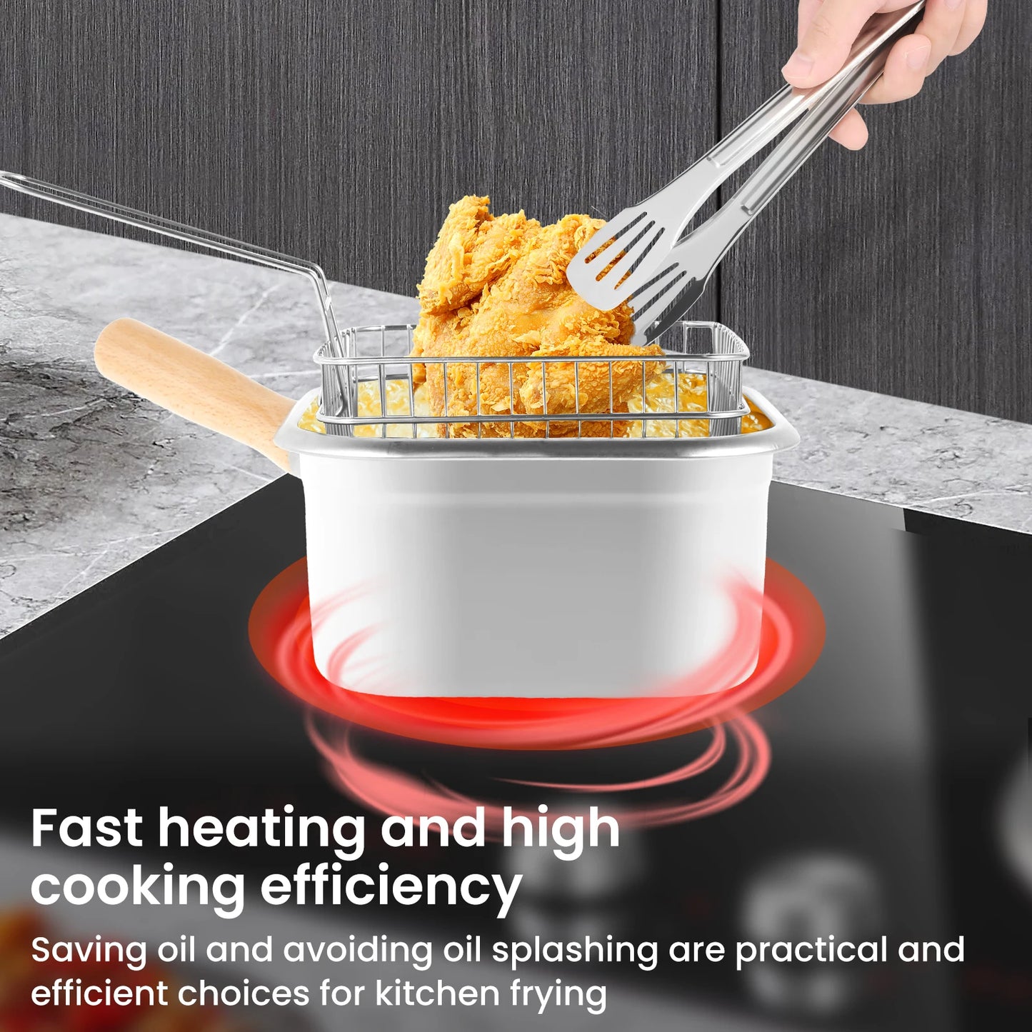 Deep Fryer Pot Stainless Steel Frying Pan Oil Saving Square Deep Frying Pan with Basket and Handle Versatile Deep Fryer with Lid