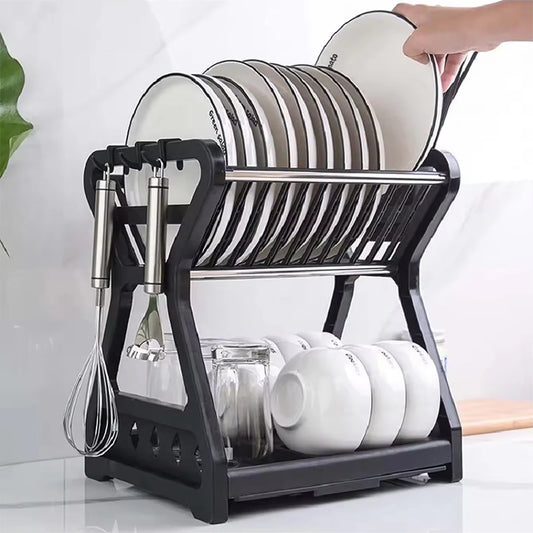 Storage Rack, Drain Rack, Bowl Rack, Kitchen Storage Rack, Double-Layer Dish Rack Storage Dish Drainer Dish Dryer Organizer Shel