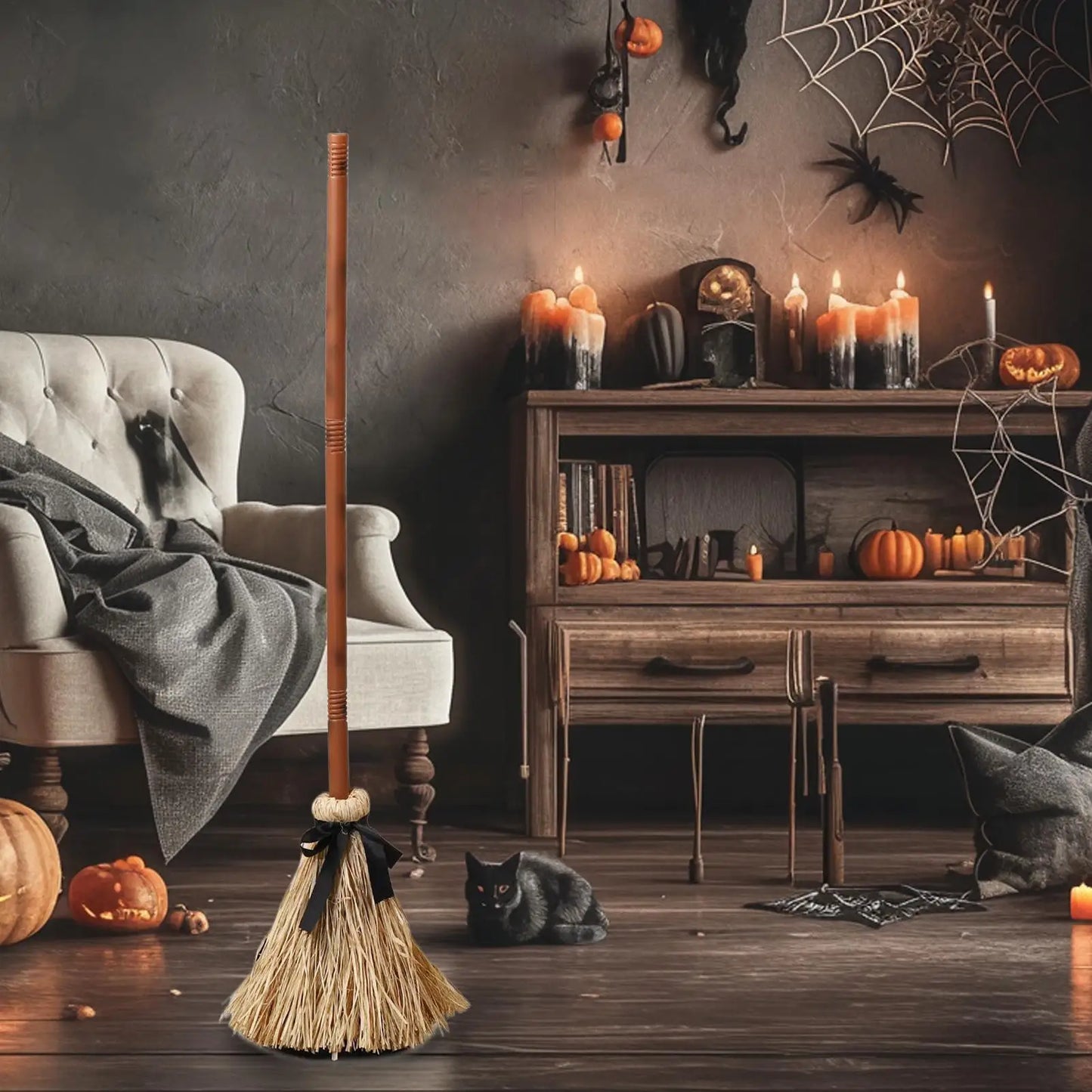 Halloween Witches Broom Moving Broom 43.5 Inches Moving Decoration with Spooky Sounds Witch Broom Prop for Halloween Party