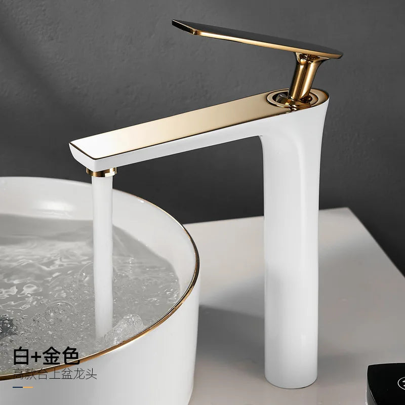 All Copper Black Gold Basin Faucet Sink Faucet Hot and Cold Faucet White Heightened Bathroom Faucet  Bathroom Faucet