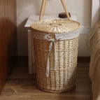 Extra large diameter 42cm outer height 50cm / Covered original color basket with linen lining