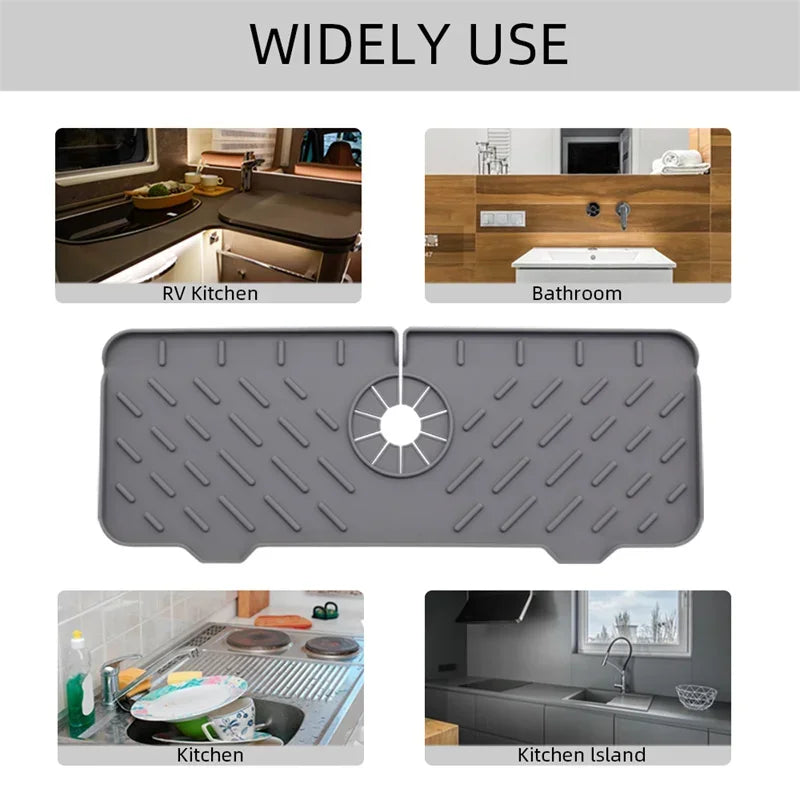 Dish Drainer Sink Mat Kitchen Faucet Splash Guard Drain Rack Countertop Protector Foldable Silicone Bathroom Sinks Sponge Home