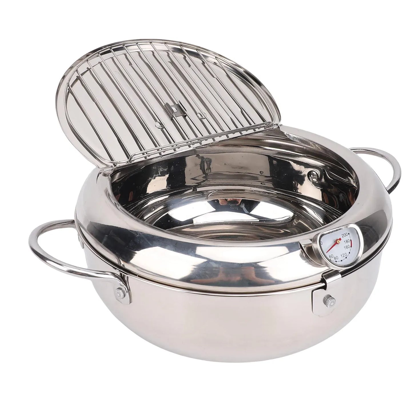 3.2L Double Ear Frying Pot 201 Stainless Steel  Fryer Pot with Oil Drip Drainer Rack Thermometer for Tempura  Fryer Pot