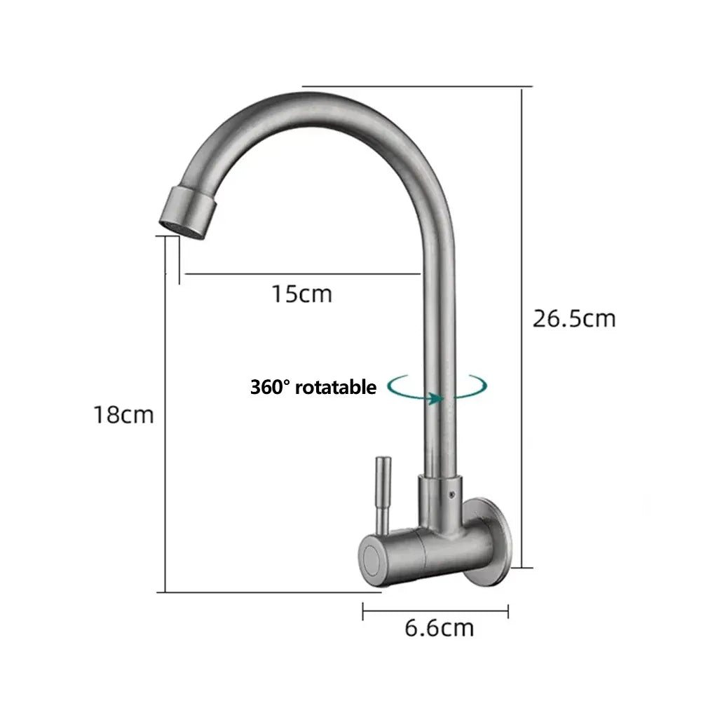 Kitchen Faucet Stainless Steel Wall Mounted Single Cold Water Faucet Lower Curve Faucet Wall Sink Water Tap Premium Quality