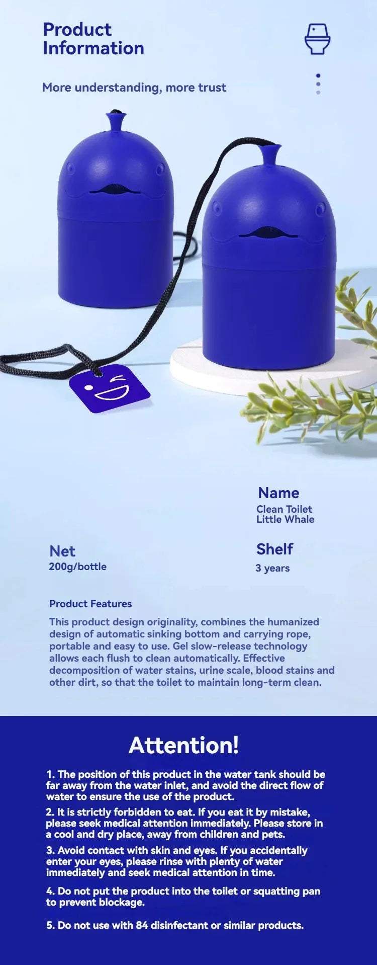 1/2pcs Toilet Cleaners Portable Long-Lasting Powerful Deodorant Slow-Release Effervescent Agent for Bathroom Automatic Cleaning