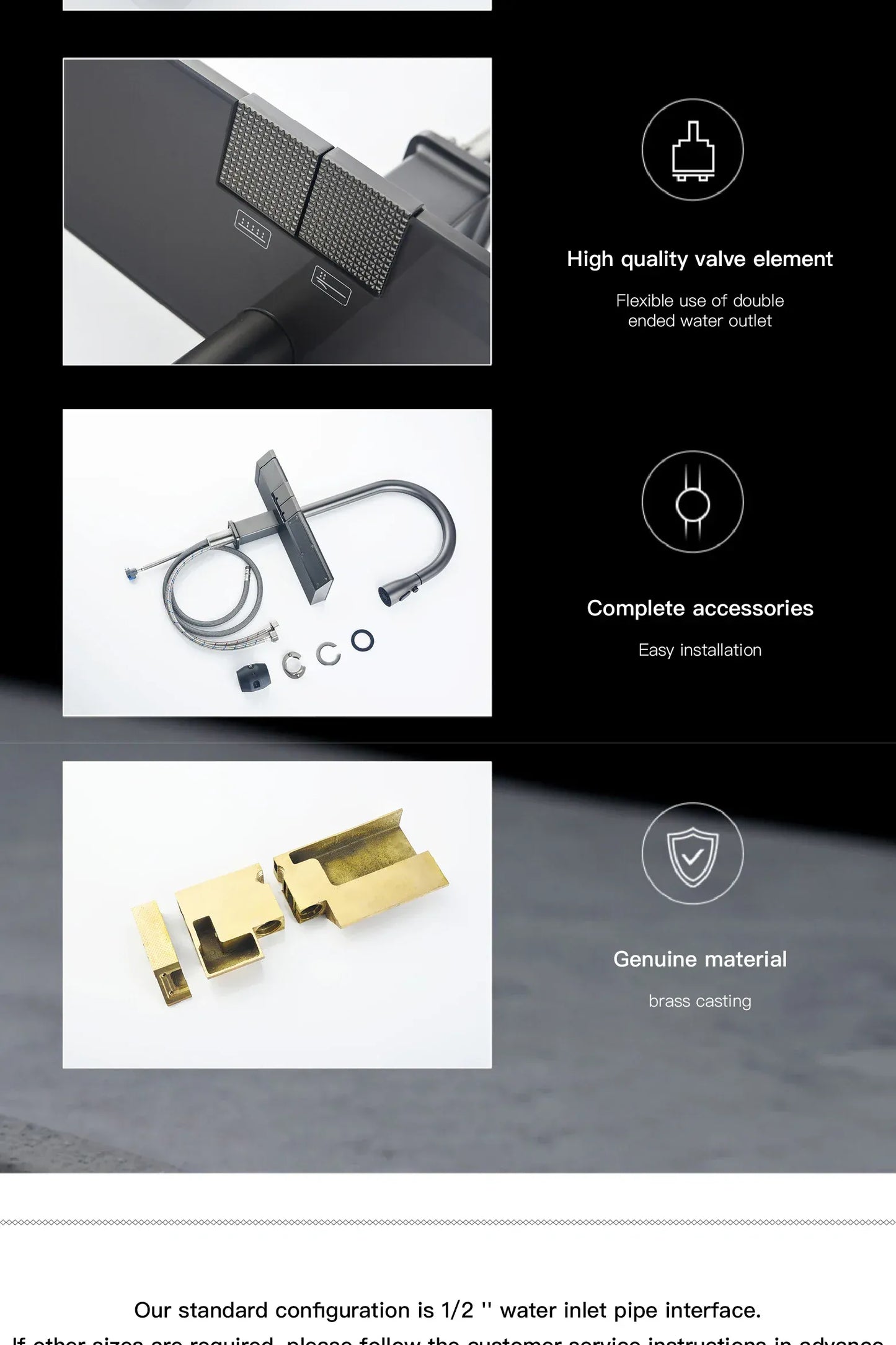 AITANA Luxury Chrome Brass Kitchen Faucet with Digital Display Design, Hot and Cold Water Pull out 3-Function Sink Mixer