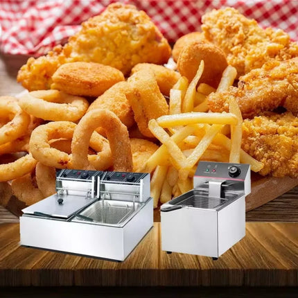 6L 1.5KW Commercial Electric Deep Fryer - Fast Heating, Stainless Steel, Easy Clean, 3-Tier Basket, for Fast Food Restaurant