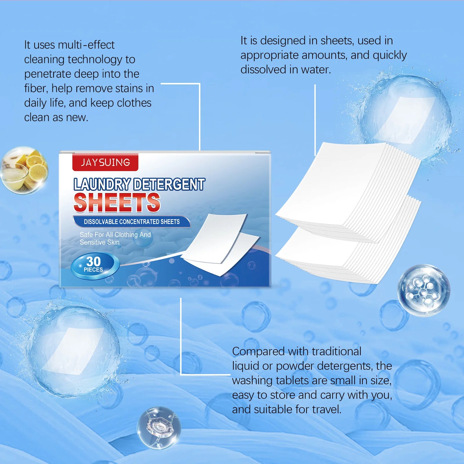 Lot de 60 lessives portables, puissantes, nettoyantes et détachantes - E-menage