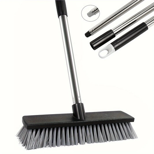 Large Hard Bristle Broom, Wooden Floor Washer, Adjustable Multi-Section Long Handle, Concrete Push Broom Outdoor Garage Broom