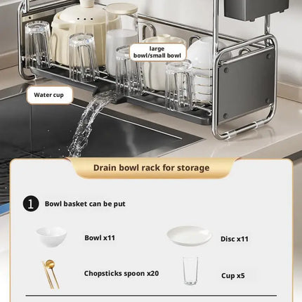 Égouttoir à vaisselle, porte-baguettes, panier d'égouttage pour bols et assiettes, porte-tasses étroit, égouttoir à vaisselle sur évier, étagère d'égouttage