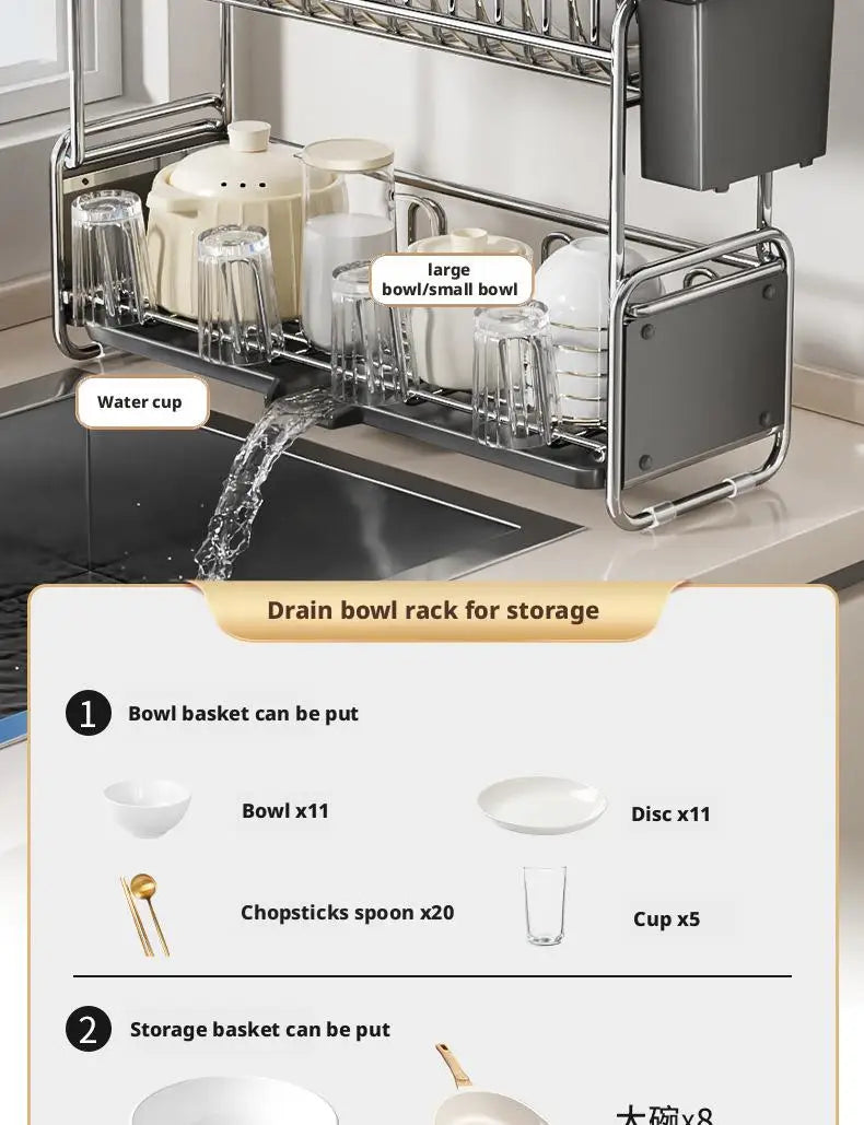 Dish Drying Rack Chopstick Stand Kitchen Bowl Dishes Draining Basket Narrow Cup Holder Over Sink Drainer Draining Shelf Rack
