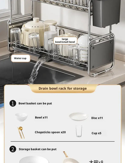 Dish Drying Rack Chopstick Stand Kitchen Bowl Dishes Draining Basket Narrow Cup Holder Over Sink Drainer Draining Shelf Rack