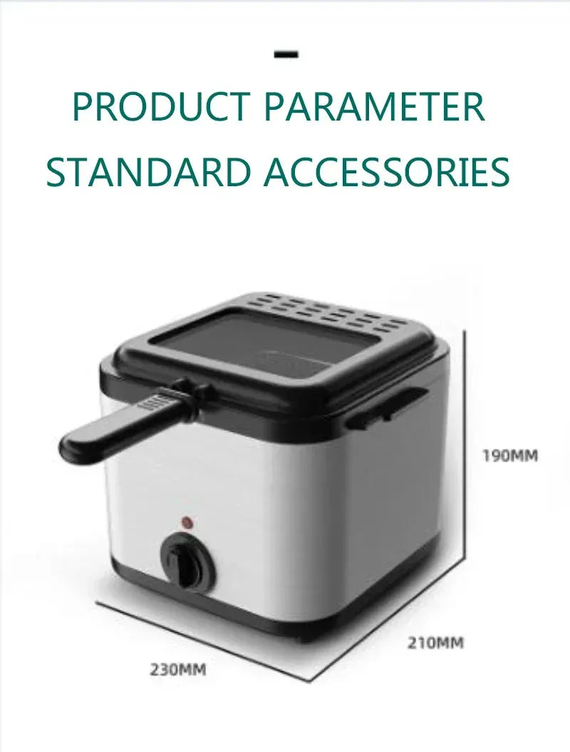 Home Electric French Fries Machine You Tiao Machine 2.5L Household Stainless Steel Fryer 220V/1000W Integrated Self-heating Elec