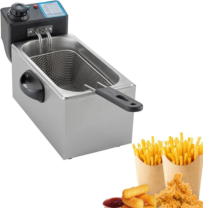 Friteuse électrique 4L avec thermostat réglable, idéale pour le poulet frit, les frites et autres gourmandises. Puissance : 2000 W.