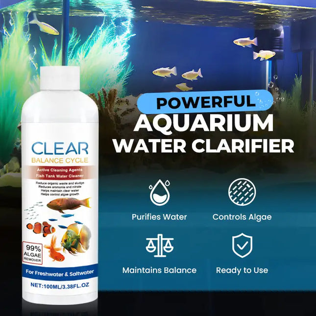Nettoyant pour eau d’aquarium – 100 ml | Clarifiant puissant anti-algues | Purificateur d’eau pour poissons – Élimine boues, taches et impuretés | Agent d’entretien écologique pour aquarium propre