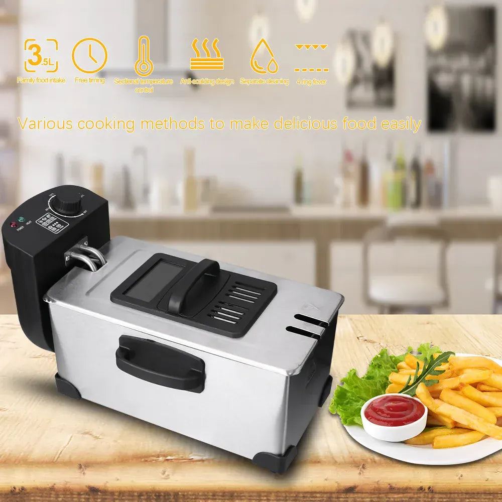 110V220V Electric Deep Fryer 2.5L French Frie Machine Oil Hot Pot Fried Chicken Grill Adjustable Thermostat Oven