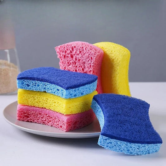 6 Pieces, Scratch Resistant Scrubber Sponge, For Cleaning Kitchen, Bathroom, Safe for Non-Stick Cookware, Pink, Yellow, Blue