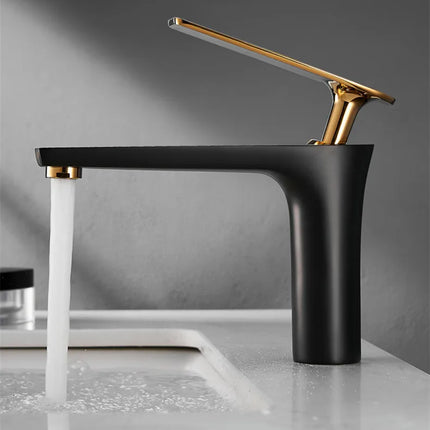 Robinet de lavabo tout cuivre noir et or, robinet d'évier avec eau chaude et froide, robinet de salle de bain surélevé blanc