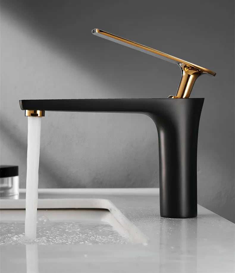 All Copper Black Gold Basin Faucet Sink Faucet Hot and Cold Faucet White Heightened Bathroom Faucet  Bathroom Faucet