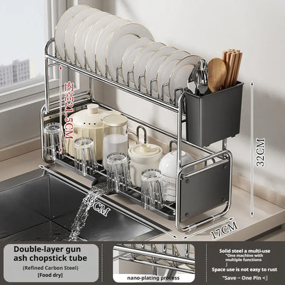 Dish Drying Rack Chopstick Stand Kitchen Bowl Dishes Draining Basket Narrow Cup Holder Over Sink Drainer Draining Shelf Rack