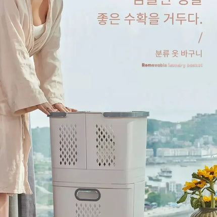 Plastics Laundry Basket Bathroom Dirty Clothe Basket with Wheel Household Multi-Layer Laundry Baskets for Storing Dirty Clothes - E-menage