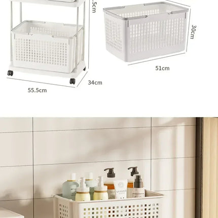 Laundry Storage Cart Classification Handheld Washing Rack Breathable Mesh Layered Washing Rack Bathroom Dirty Clothes Basket - E-menage