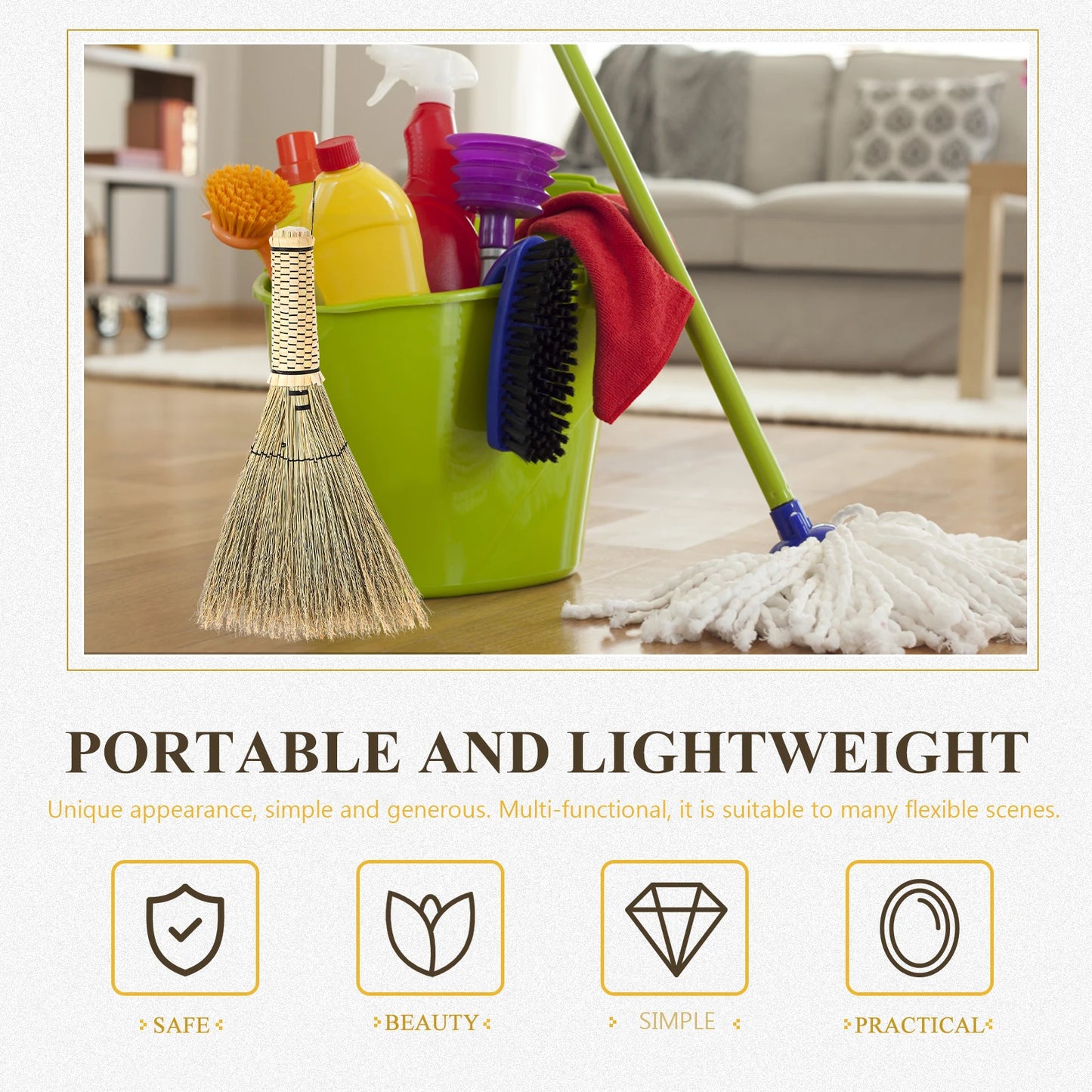 26cm Handmade Wicker Bed Sweep Broom Straw Mini Corn Cleaning Tool Desktop Bedroom Car Household Woven Small Broom Dustpan Set