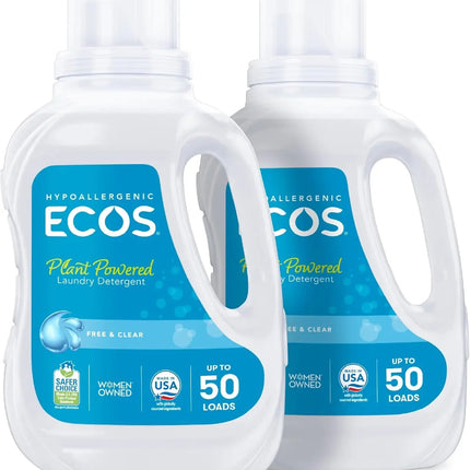 Lessive Liquide Hypoallergénique et Écologique – 100 Lavages (Lot de 2) | Testée Dermatologiquement, Vegan, Sans Parabène ni Phosphate | Certifiée EPA Safer Choice